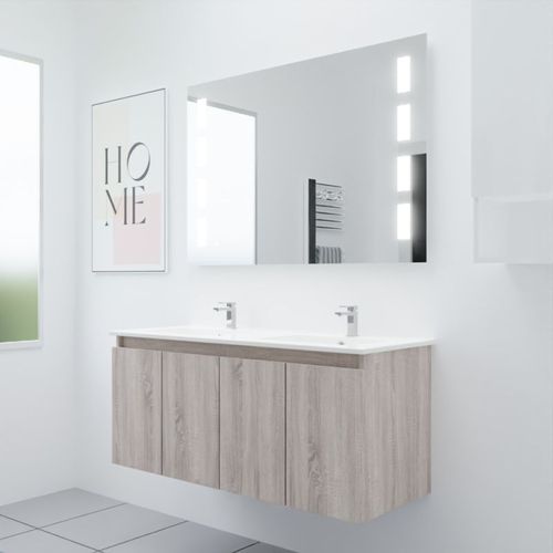 Meuble Proline 120 Cm Avec Plan Double Vasque Et Miroir Prestige- Bois- Céramique