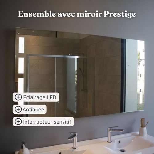 Meuble Proline 120 Cm Avec Plan Double Vasque Et Miroir Prestige- Bois- Céramique