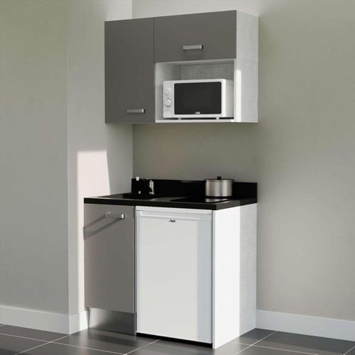 K00 : Gris - Plan Monobloc Nero Évier à Gauche + Electro Blanc