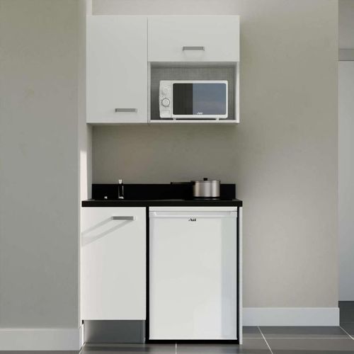 K00 : Blanc - Plan Monobloc Nero Évier à Gauche + Electro Blanc