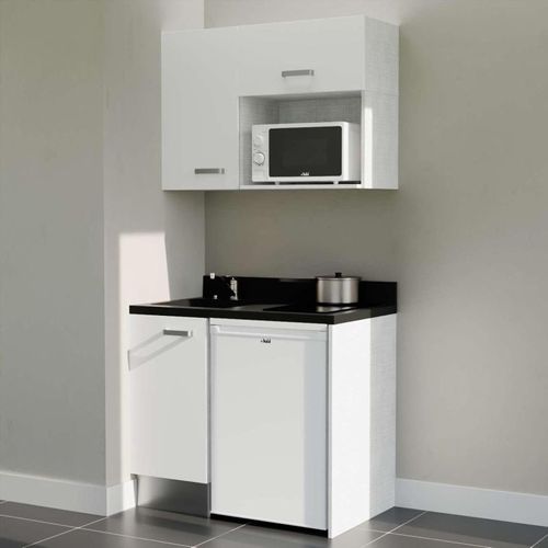 K00 : Blanc - Plan Monobloc Nero Évier à Gauche + Electro Blanc