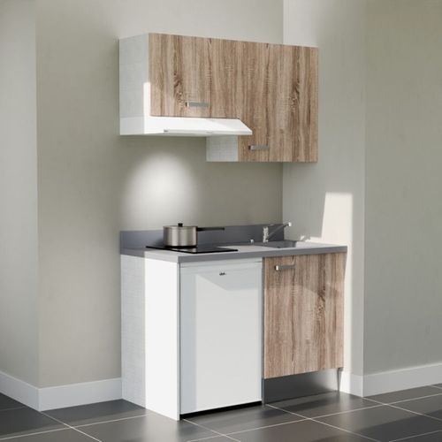 K01 : Bois - Plan Monobloc Cromo Évier à Droite + Electro Blanc