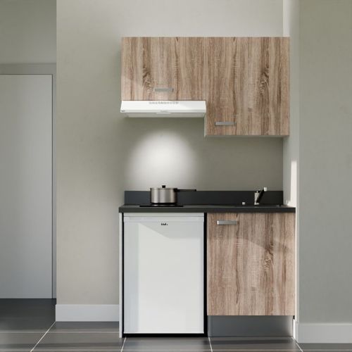 K01 : Bois - Plan Monobloc Nero Évier à Droite + Electro Blanc