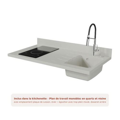 K01 : Gris - Plan Monobloc Snova Évier à Droite + Electro Blanc