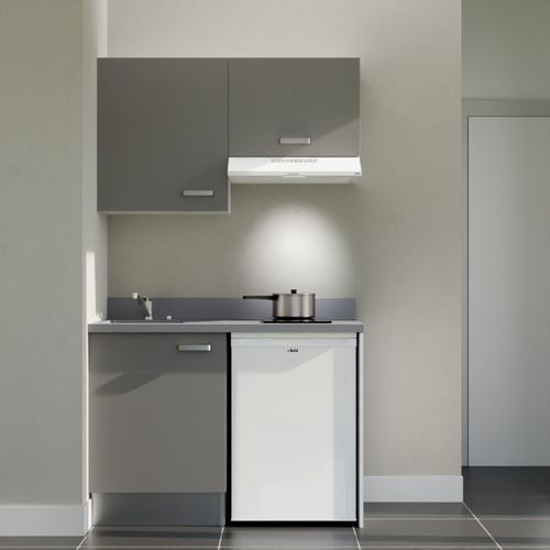 K01 : Gris - Plan Monobloc Cromo Évier à Gauche + Electro Blanc