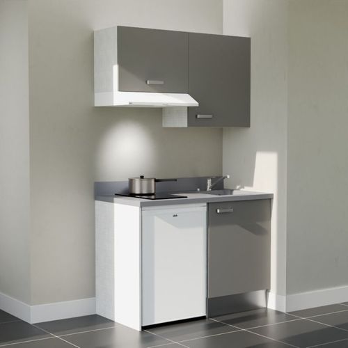 K01 : Gris - Plan Monobloc Cromo Évier à Droite + Electro Blanc