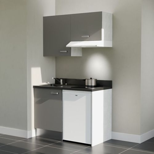 K01 : Gris - Plan Monobloc Nero Évier à Gauche + Electro Blanc