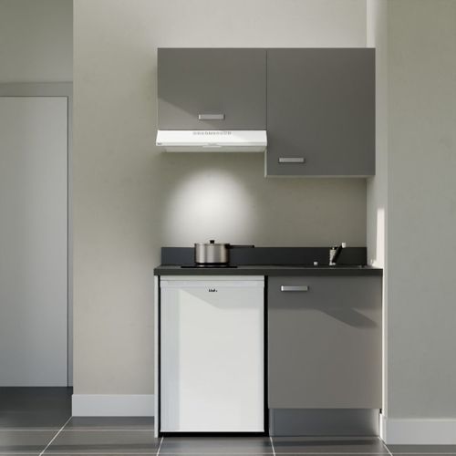 K01 : Gris - Plan Monobloc Nero Évier à Droite + Electro Blanc