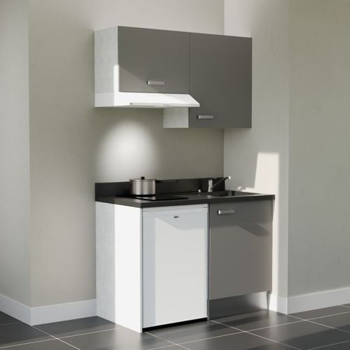 K01 : Gris - Plan Monobloc Nero Évier à Droite + Electro Blanc