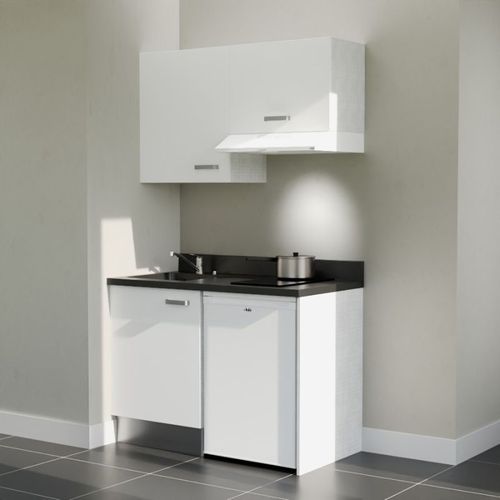 K01 : Blanc - Plan Monobloc Nero Évier à Gauche + Electro Blanc