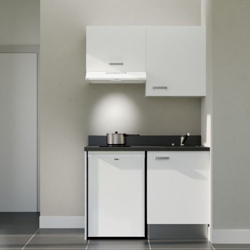 K01 : Blanc - Plan Monobloc Nero Évier à Droite + Electro Blanc