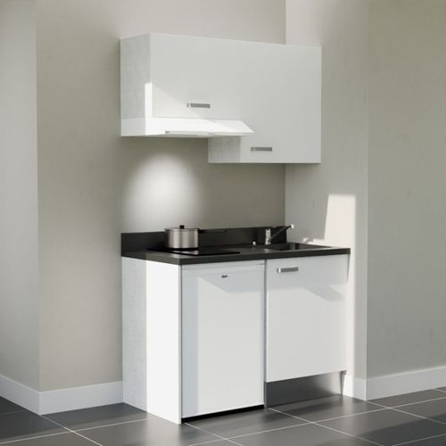 K01 : Blanc - Plan Monobloc Nero Évier à Droite + Electro Blanc