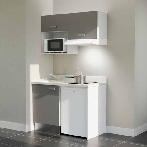 K02 : Gris - Plan Monobloc Snova Évier à Gauche + Electro Blanc