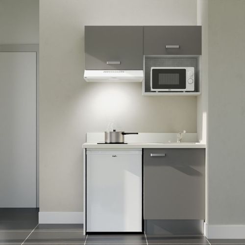 K02 : Gris - Plan Monobloc Snova Évier à Droite + Electro Blanc