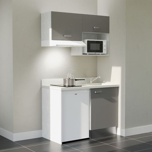 K02 : Gris - Plan Monobloc Snova Évier à Droite + Electro Blanc