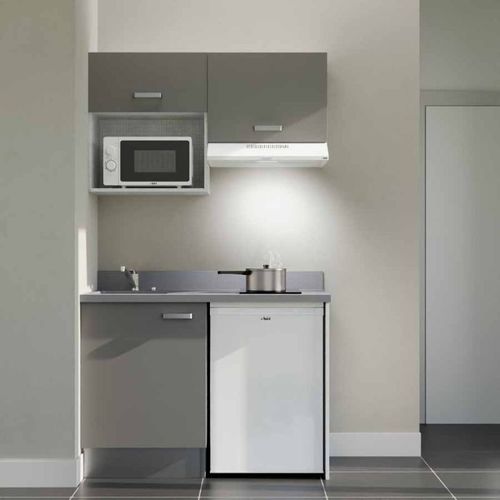 K02 : Gris - Plan Monobloc Cromo Évier à Gauche + Electro Blanc