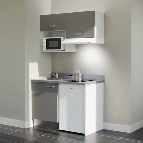 K02 : Gris - Plan Monobloc Cromo Évier à Gauche + Electro Blanc