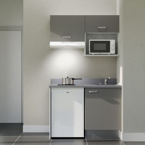 K02 : Gris - Plan Monobloc Cromo Évier à Droite + Electro Blanc