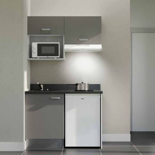 K02 : Gris - Plan Monobloc Nero Évier à Gauche + Electro Blanc