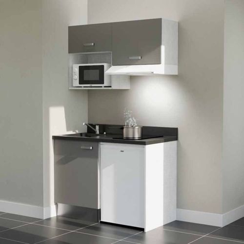 K02 : Gris - Plan Monobloc Nero Évier à Gauche + Electro Blanc