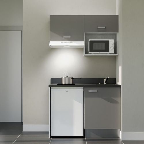 K02 : Gris - Plan Monobloc Nero Évier à Droite + Electro Blanc