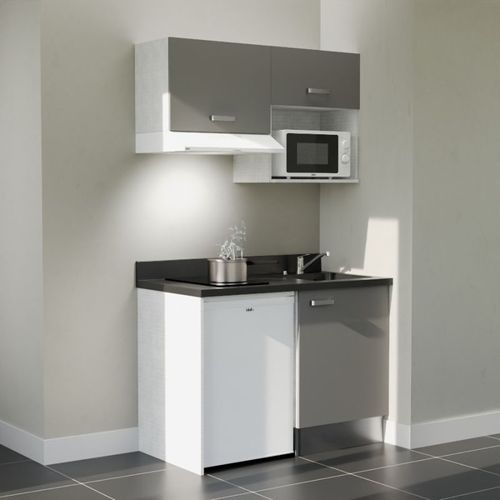 K02 : Gris - Plan Monobloc Nero Évier à Droite + Electro Blanc