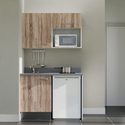 K07 : Bois - Plan Monobloc Cromo Évier à Gauche + Electro Blanc