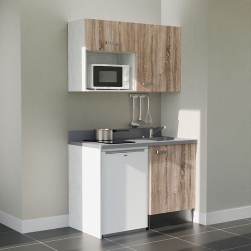 K07 : Bois - Plan Monobloc Cromo Évier à Droite + Electro Blanc