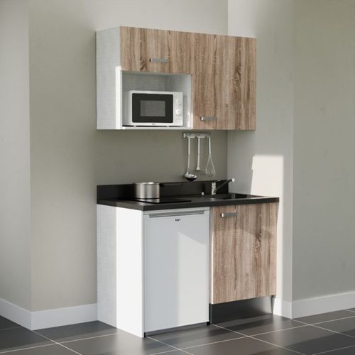 K07 : Bois - Plan Monobloc Nero Évier à Droite + Electro Blanc