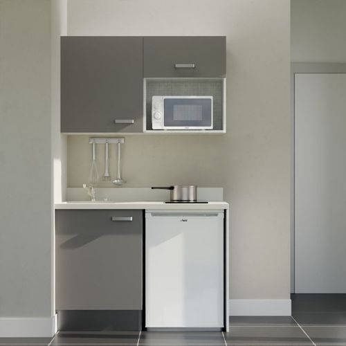 K07 : Gris - Plan Monobloc Snova Évier à Gauche + Electro Blanc