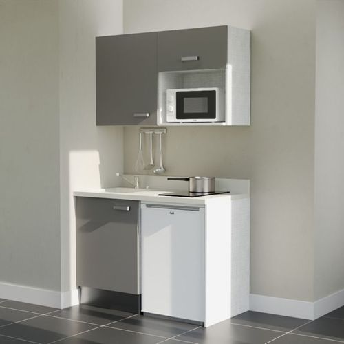 K07 : Gris - Plan Monobloc Snova Évier à Gauche + Electro Blanc