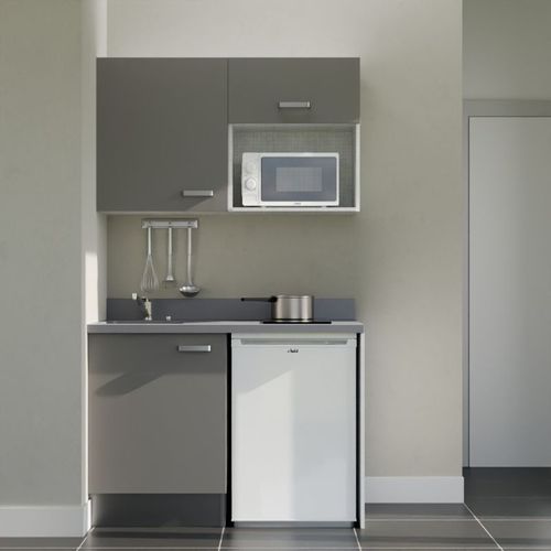 K07 : Gris - Plan Monobloc Cromo Évier à Gauche + Electro Blanc