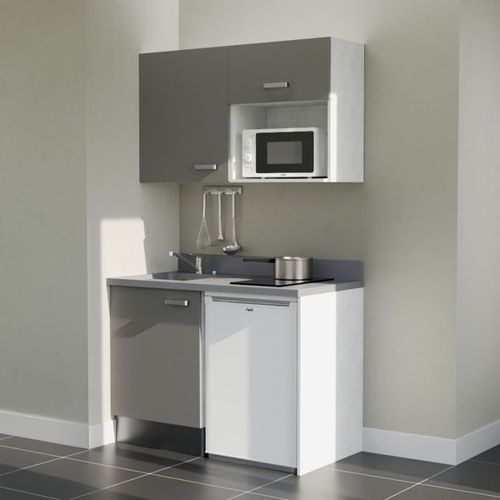 K07 : Gris - Plan Monobloc Cromo Évier à Gauche + Electro Blanc