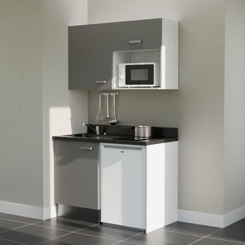 K07 : Gris - Plan Monobloc Nero Évier à Gauche + Electro Blanc