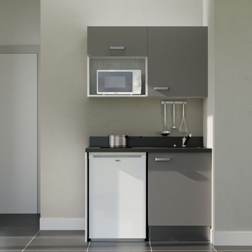 K07 : Gris - Plan Monobloc Nero Évier à Droite + Electro Blanc