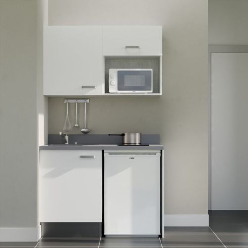 K07 : Blanc - Plan Monobloc Cromo Évier à Gauche + Electro Blanc