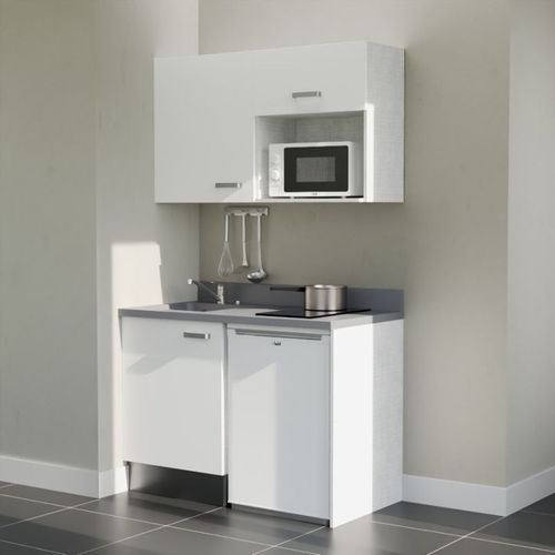 K07 : Blanc - Plan Monobloc Cromo Évier à Gauche + Electro Blanc