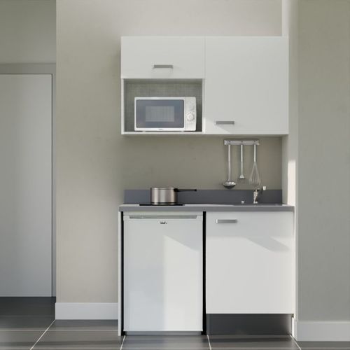 K07 : Blanc - Plan Monobloc Cromo Évier à Droite + Electro Blanc