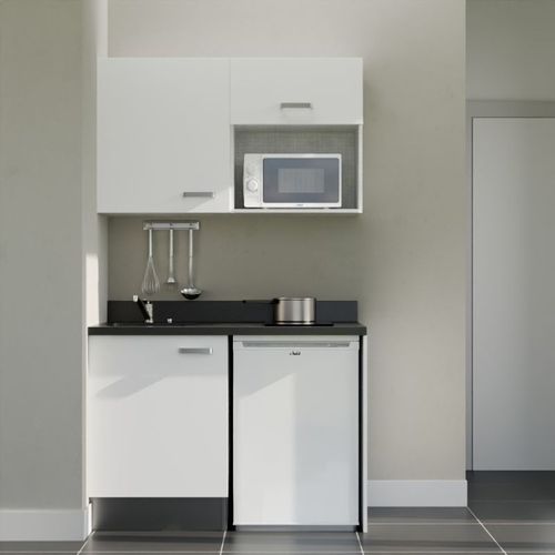 K07 : Blanc - Plan Monobloc Nero Évier à Gauche + Electro Blanc