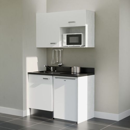 K07 : Blanc - Plan Monobloc Nero Évier à Gauche + Electro Blanc