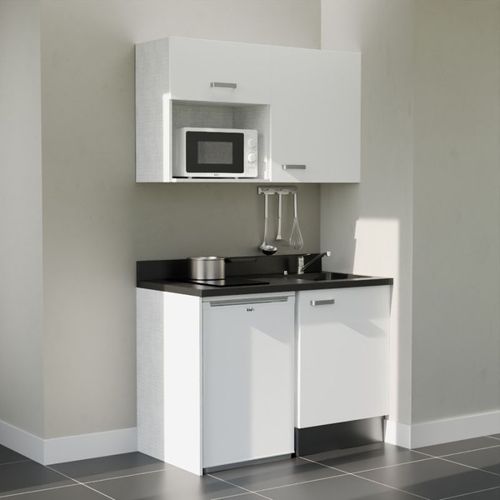 K07 : Blanc - Plan Monobloc Nero Évier à Droite + Electro Blanc