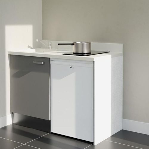 K08 : Gris - Plan Monobloc Snova Évier à Gauche + Electro Blanc