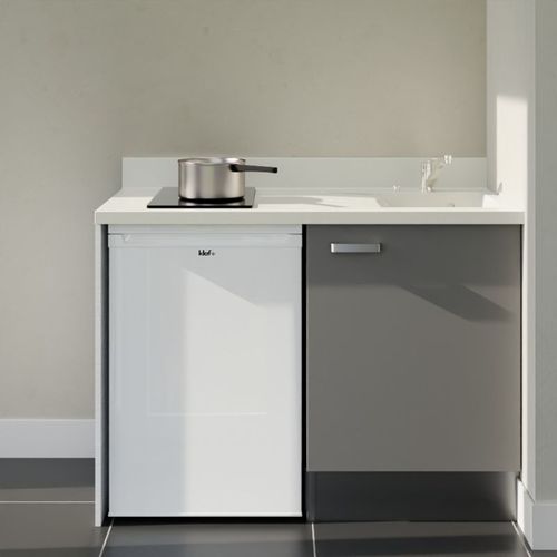 K08 : Gris - Plan Monobloc Snova Évier à Droite + Electro Blanc