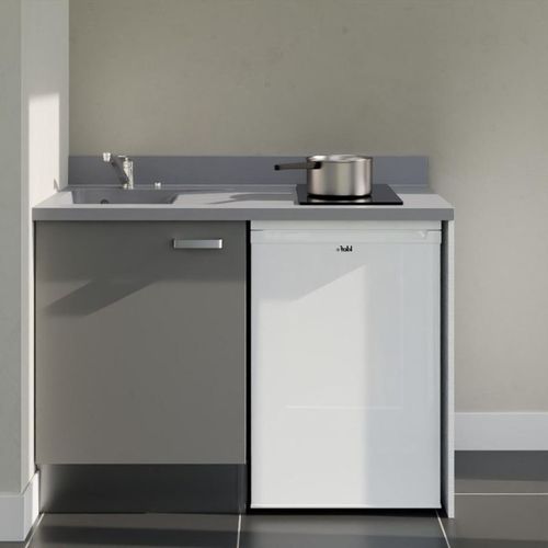 K08 : Gris - Plan Monobloc Cromo Évier à Gauche + Electro Blanc