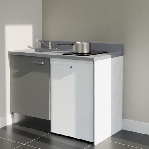 K08 : Gris - Plan Monobloc Cromo Évier à Gauche + Electro Blanc