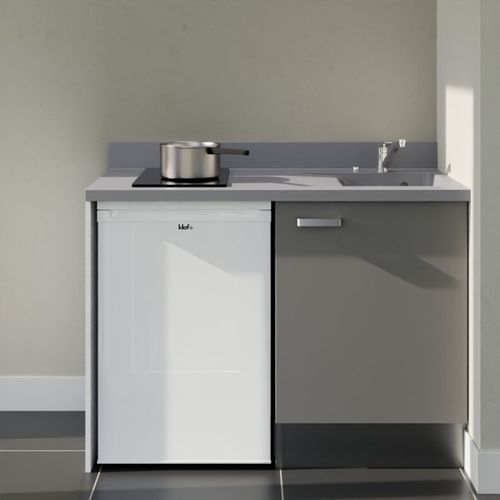 K08 : Gris - Plan Monobloc Cromo Évier à Droite + Electro Blanc