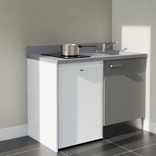 K08 : Gris - Plan Monobloc Cromo Évier à Droite + Electro Blanc