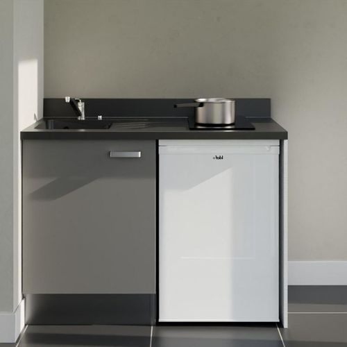 K08 : Gris - Plan Monobloc Nero Évier à Gauche + Electro Blanc