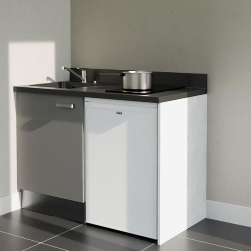 K08 : Gris - Plan Monobloc Nero Évier à Gauche + Electro Blanc