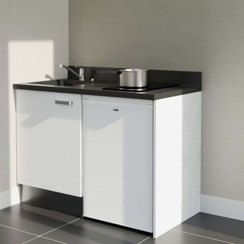 K08 : Blanc - Plan Monobloc Nero Évier à Gauche + Electro Blanc